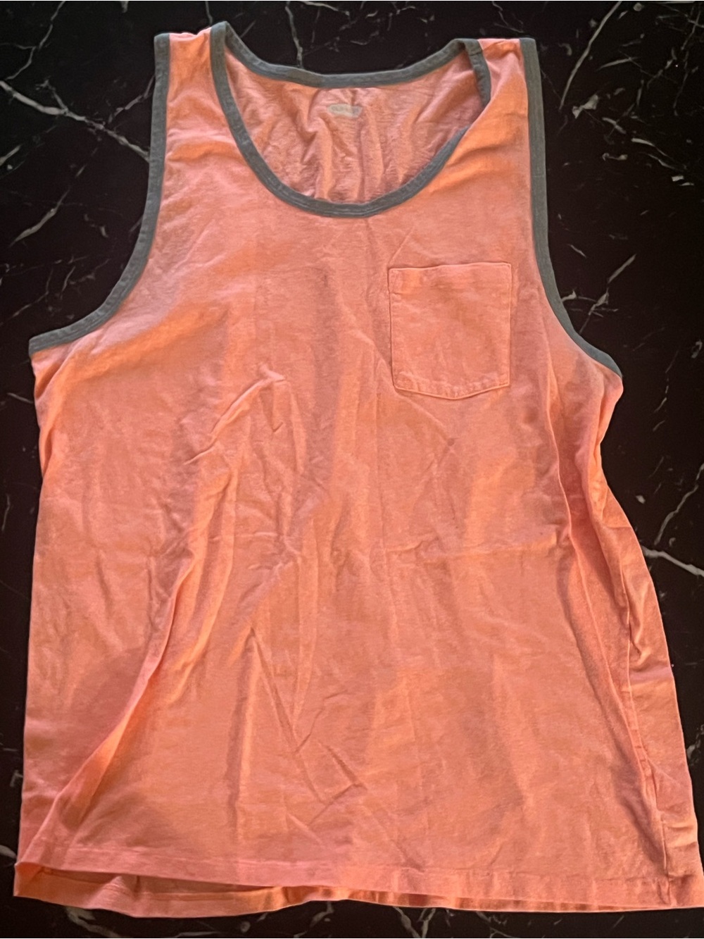 Men’s Sleeveless Pocket Tank Top - Coral with Gray Trim